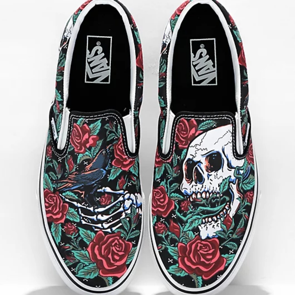 Vans Rose Skull Classic Slip-ons
